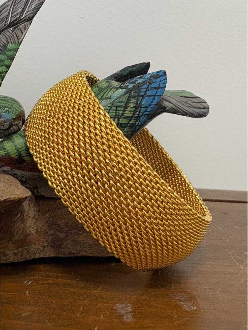 Shiny Gold Tone Chunky Mesh Bangle Bracelet